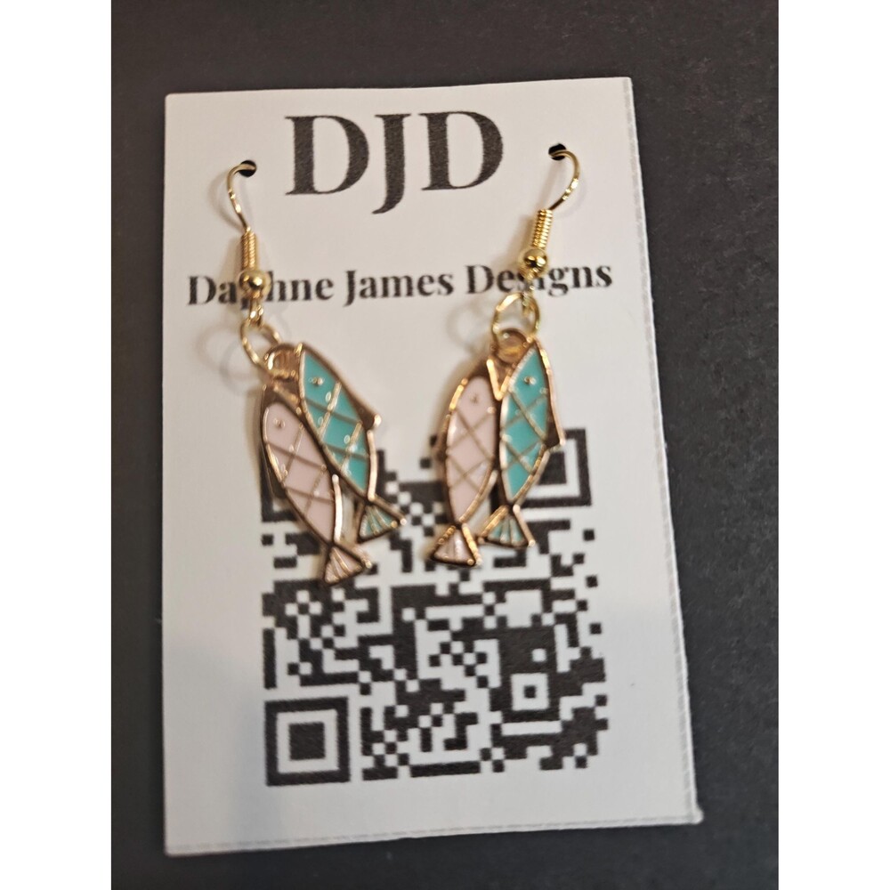 Gold Tone Twin Fish Dangle Earrings, Nautical Pisces Charm Drop Jewelry
